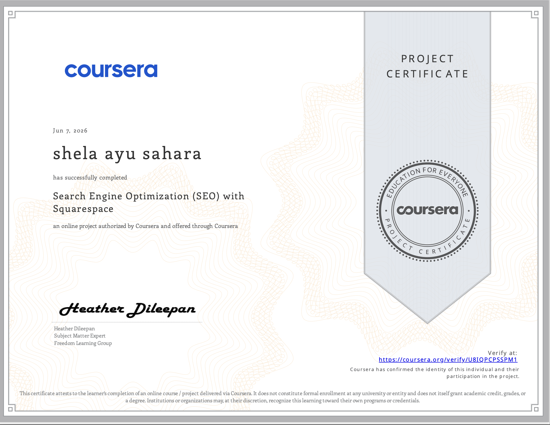 Search Engine Optimization (SEO) with Squarespace Certificate